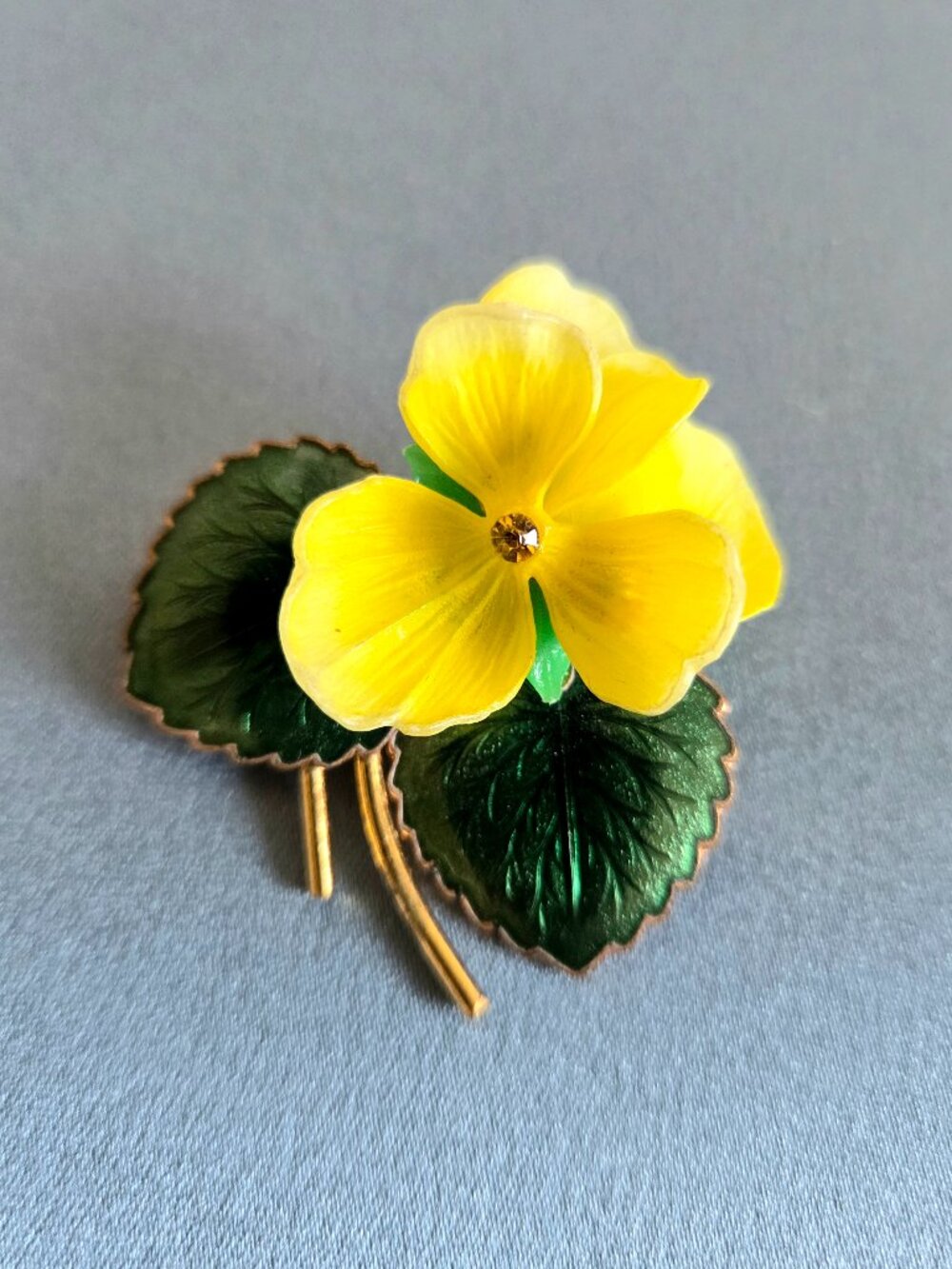 Vintage Unsigned West Germany Enamel Copper Floral Brooch